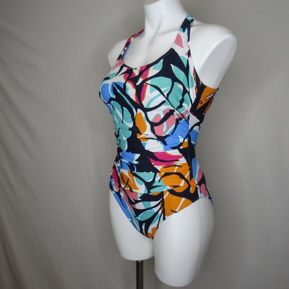 Nautica Slimming Ruched Side One Piece Floral Print Swimsuit Women's S Small - Picture 2 of 7